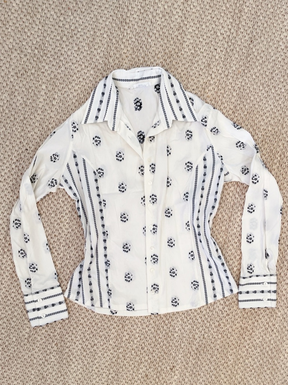 Rayure Paris Caitlin White Black Embroidered Button Down Blouse France 46 small